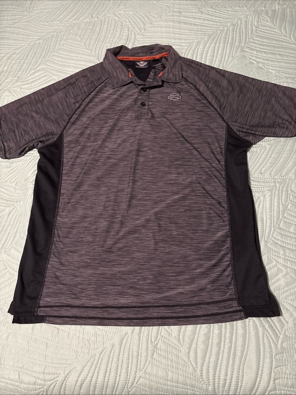 Harley Davidson Polo Shirt Mens Large Gray Black Performance Motorcycle